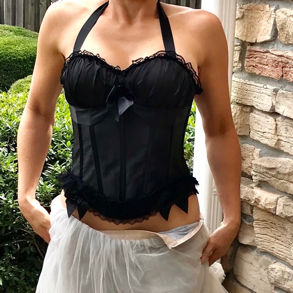 Alivila Y Fashion Black Satin & Lace Trim Corset - Picture 6 of 8